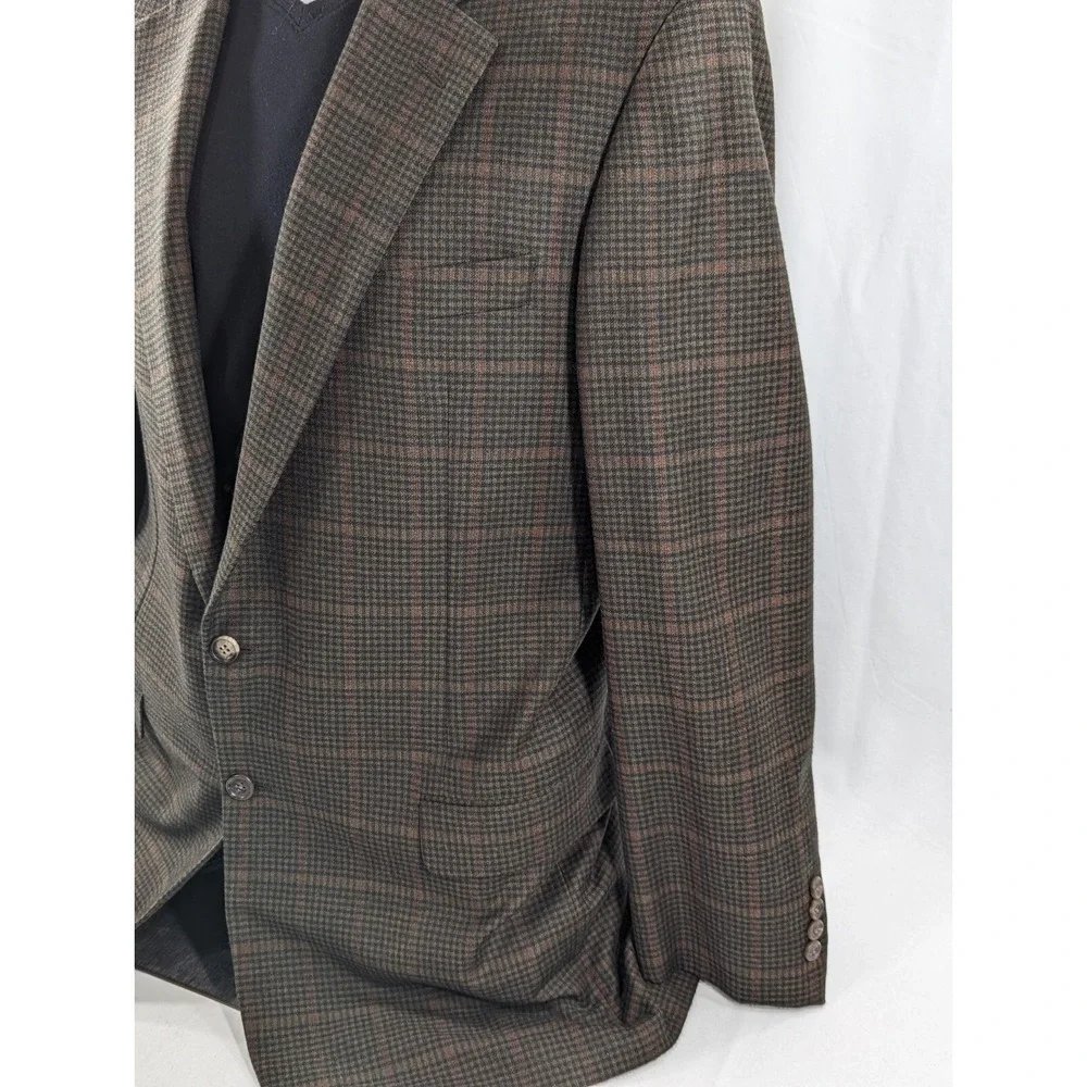 Vitg Hickey Freeman Blazer Sport Suit Jacket Green Red Glenn Check 42L Soft Wool